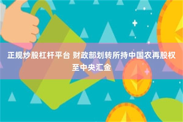 正规炒股杠杆平台 财政部划转所持中国农再股权至中央汇金